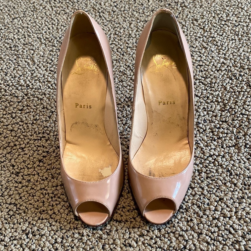 Christian Louboutin Peep Toe Heels Women's Size 37 1/2 in Good Used Condition